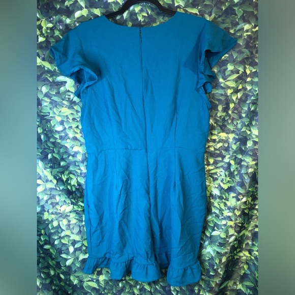 VENUS Teal Blue Wrap Romper with Flutter Sleeves - Picture 12 of 16